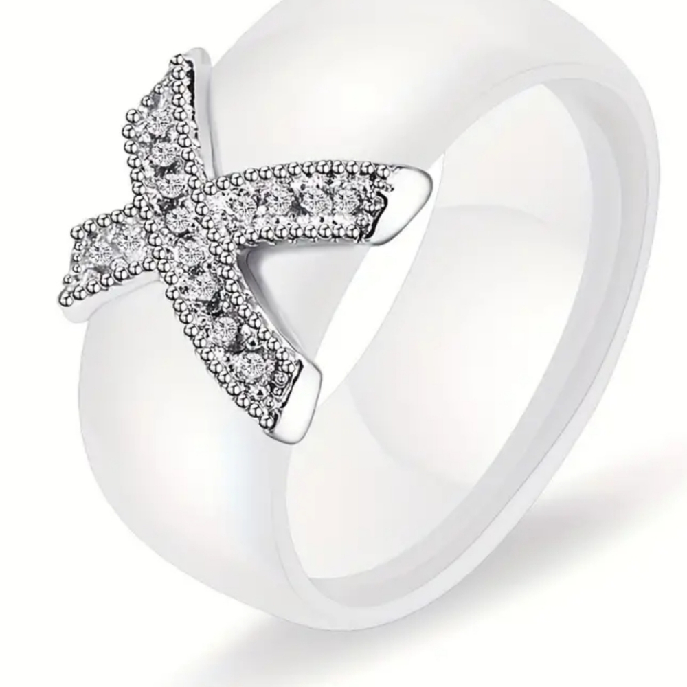 Designer Black Ceramic Zircon X Ring - Picture 2 of 3